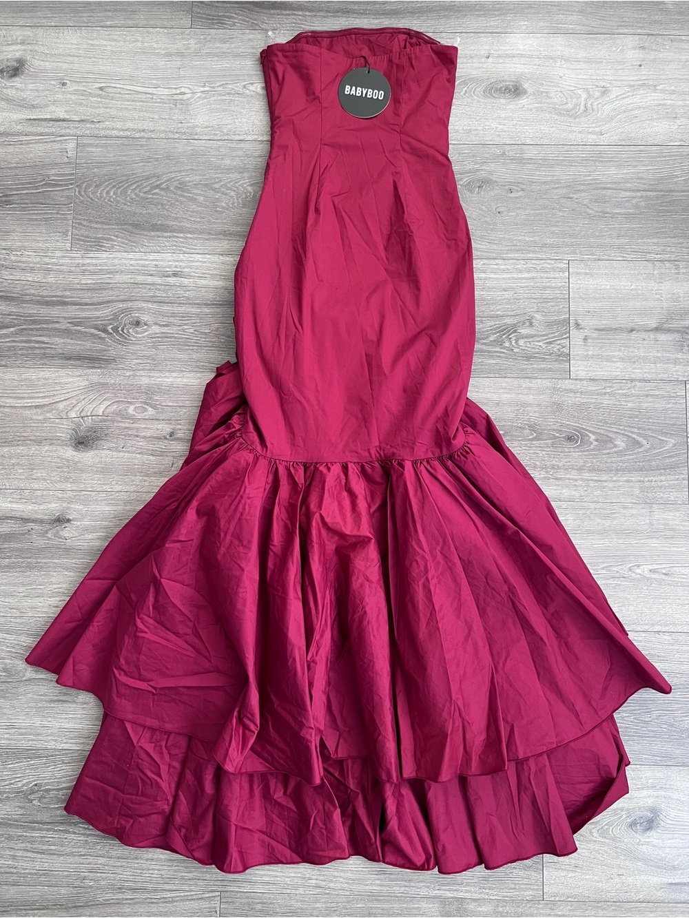 BABYBOO Angelina Maxi Dress XS Burgundy Red Mermaid Ruffle Slit Formal Wedding - Picture 7 of 8